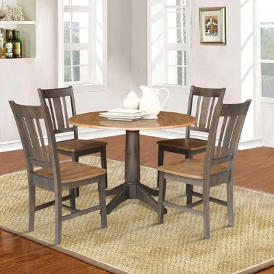 42" Round Dual Drop Leaf Dining Table With 4 Splat Back Chairs Hickory/Washed Coal - International Concepts 3 42" Round Dual Drop Leaf Dining Table With 4 Splat Back Chairs Hickory/Washed Coal - International Concepts