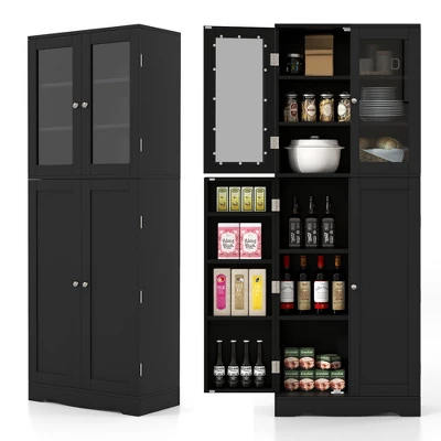 Costway Tall Storage Cabinet Kitchen Pantry Cupboard With Tempered Glass Doors & Shelves Black/White 12 Costway Tall Storage Cabinet Kitchen Pantry Cupboard With Tempered Glass Doors & Shelves Black/White - Image 10