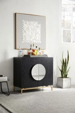 Home Source Cement Console Bar Cabinet With Half Moon Handles -Famous Furniture Store GUEST 8ea9c944 1943 42b5 b5da fbe61183485a