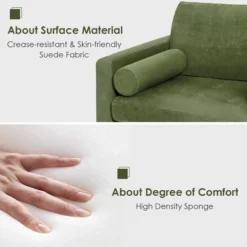 Costway Modern Loveseat 2-Seat Sofa Couch W/ 2 Bolsters & Side Storage Pocket Army Green -Famous Furniture Store GUEST 8f45d008 cb80 4f33 b361 de37c5f91641