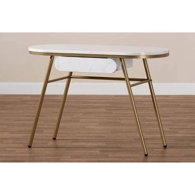 Mabel Metal Console Table With Faux Marble Tabletop Gold - Baxton Studio 9 Mabel Metal Console Table With Faux Marble Tabletop Gold - Baxton Studio - Image 7