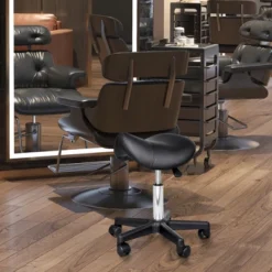 HOMCOM Rolling Saddle Stool, Swivel Salon Chair, Ergonomic Faux Leather Stool, Adjustable Height With Wheels For Spa, Salon, Massage, Office, Black -Famous Furniture Store GUEST 8fcfd4ad f57f 4354 bd55 4dd5d19167dc