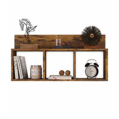 31.5" X 15.7" Rustic Floating Triple Cubby Shelf - Danya B. 3 31.5" X 15.7" Rustic Floating Triple Cubby Shelf - Danya B.