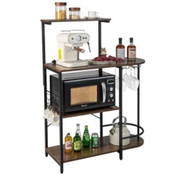 Costway Kitchen Bakers Rack Microwave Stand Coffee Bar W/ S-Hooks & Stemware Holder -Famous Furniture Store GUEST 93039e46 45b5 4d43 b50a 1c9a56c6110d