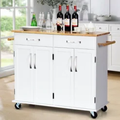 Costway Kitchen Trolley Island Utility Cart Wood Top Rolling Storage Cabinet Drawers White -Famous Furniture Store GUEST 932bb919 2e78 4e3b 9a17 f619b26e75b6