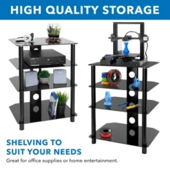 Mount-It! AV Component Media Stand, Audio Tower And Media Center With 4 Tempered Glass Shelves, 88 Lbs. Capacity, Black Silk -Famous Furniture Store GUEST 93784ad1 9160 4683 a3f5 446a090e2c4d