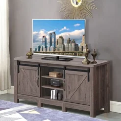 Costway TV Stand Sliding Barn Door Entertainment Center For TV's Up To 55'' With Storage -Famous Furniture Store GUEST 93cb9361 c232 4c91 9d70 c63ddfad5b81