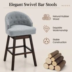Costway Set Of 4 Swivel Bar Stools Tufted Bar Height Pub Chairs With Rubber Wood Legs Grey/Beige 14 Costway Set Of 4 Swivel Bar Stools Tufted Bar Height Pub Chairs With Rubber Wood Legs Grey/Beige -Famous Furniture Store GUEST 940508b0 a395 4297 a5e9 054d52bee0bd