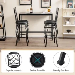 Costway Set Of 2/4 Vintage Swivel Bar Stools 30'' Bistro Upholstered Dining Chairs Black -Famous Furniture Store GUEST 94523475 305c 4056 bf7a e055048e2837