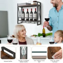 Costway Wall Mounted Wine Rack Industrial 2-Tier Wood Shelf With 3 Stem Glass Holders 13 Costway Wall Mounted Wine Rack Industrial 2-Tier Wood Shelf With 3 Stem Glass Holders -Famous Furniture Store GUEST 948154b1 ada3 4b38 b677 1b6f1cde8ff0