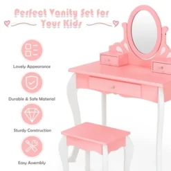 Costway Kids Vanity Princess Makeup Dressing Table Stool Set W/ Mirror Drawer -Famous Furniture Store GUEST 9545e0cd cc4c 4b6d 9fa8 9620937370ef