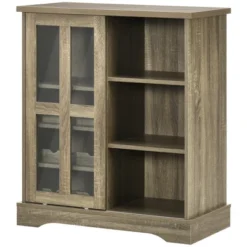 HOMCOM Modern Buffet Cabinet With Sliding Door, Wine Bar Cabinet With Storage, Kitchen/Dining Room Storage Cabinet With Shelves, Gray -Famous Furniture Store GUEST 96b8da6e f8d7 463f a64a 2b2379e20255