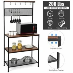 Costway 4-Tier Kitchen Bakers Rack Microwave Oven Stand Industrial W/Hooks & Mesh Panel -Famous Furniture Store GUEST 96e817ec 1980 4bbf 9780 77c478d51a6f