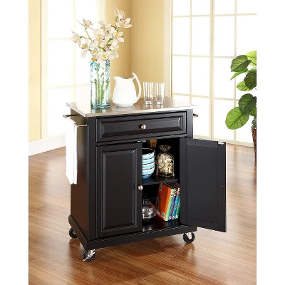 Portable Stainless Steel Top Kitchen Island Wood/Black - Crosley 4 Portable Stainless Steel Top Kitchen Island Wood/Black - Crosley - Image 2