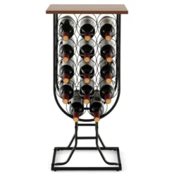 Costway 14 Bottles Wine Rack Console Table Freestanding Wine Storage With Woodtop & Wheels -Famous Furniture Store GUEST 979c9f1f b46c 48e2 b359 47275b820895