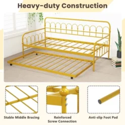 Costway Twin Size Metal Daybed With Trundle Space-Saving Sofa Bed Lockable Wheels Gold -Famous Furniture Store GUEST 982f90a9 f3fe 44b7 9e0d 922a9d9f24b4