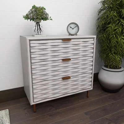 Contemporary Carved Woven Pattern 3 Drawer Wood Cabinet White - Olivia & May 18 Contemporary Carved Woven Pattern 3 Drawer Wood Cabinet White - Olivia & May - Image 16