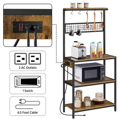 Yaheetech 67.5" H Baker’s Rack With Power Outlet For Kitchen Storage, Rustic Brown 7 Yaheetech 67.5" H Baker’s Rack With Power Outlet For Kitchen Storage, Rustic Brown - Image 5