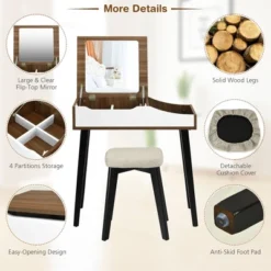 Costway Vanity Table Set With Flip Top Mirror Dressing Makeup Study Padded Stool -Famous Furniture Store GUEST 9b1ed2f9 37f5 4756 9c37 27de4243870f
