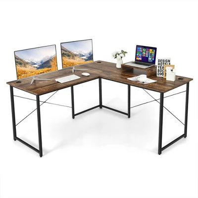 Costway L-Shaped Reversible Computer Desk 2-Person Long Table W/Monitor Stand 12 Costway L-Shaped Reversible Computer Desk 2-Person Long Table W/Monitor Stand - Image 10