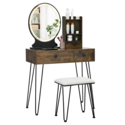 Costway Vanity Table Set Lighted Mirror Storage Drawer Shelf Cushion Stool 19 Costway Vanity Table Set Lighted Mirror Storage Drawer Shelf Cushion Stool -Famous Furniture Store GUEST 9dc7097b 536f 4830 826f 5c6b10d0c93a