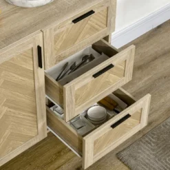 HOMCOM 61.5"L Buffet Cabinet, Rustic Sideboard With Storage Cabinets, Drawers And Adjustable Shelves For Living Room, Dining Room, Kitchen, Oak -Famous Furniture Store GUEST 9dd239ca 44be 4f32 bbc5 42251f7fb6a2