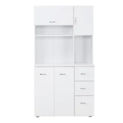 HOMCOM 66" Buffet With Hutch, Freestanding Kitchen Pantry With 2 Large Cabinets, 1 Pull Up Cabinet, 3 Drawers & Wide Countertop, White -Famous Furniture Store GUEST 9e426c46 732f 4b67 bba6 186c89a8e29e