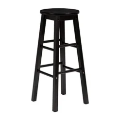 PJ Wood Classic Round-Seat 24" Tall Kitchen Counter Stools For Homes, Dining Spaces, And Bars With Backless Seats, Square Legs, Black (4 Pack)