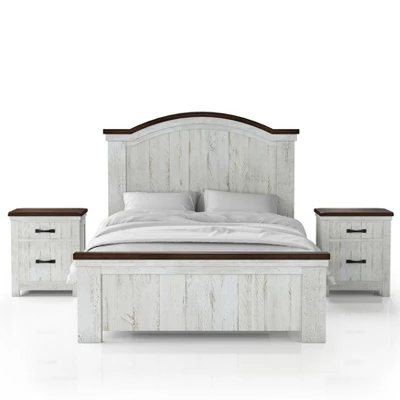 3pc Willow Rustic Bedroom Set With 2 Nightstands Distressed White/Walnut - HOMES: Inside + Out 10 3pc Willow Rustic Bedroom Set With 2 Nightstands Distressed White/Walnut - HOMES: Inside + Out - Image 8