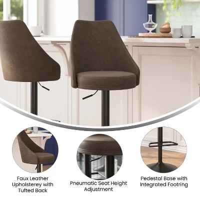 Flash Furniture Chrishelle Set Of 2 Commercial Adjustable Height Barstools With Upholstered Tufted Seats And Pedestal Base With Footring, Black 6 Flash Furniture Chrishelle Set Of 2 Commercial Adjustable Height Barstools With Upholstered Tufted Seats And Pedestal Base With Footring, Black - Image 5