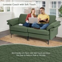 Costway Modern Loveseat Fabric 2-Seat Sofa Couch For Small Space W/Metal Legs Army -Famous Furniture Store GUEST a04c77b1 b9b6 462f a01b 79d27e1c1ae3