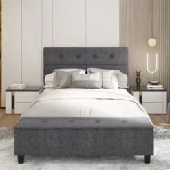 Costway Full Upholstered Bed Frame With Ottoman Storage Linen Button Tufted Headboard -Famous Furniture Store GUEST a0ab7e39 31b4 491d a731 77c8a99d3dc9