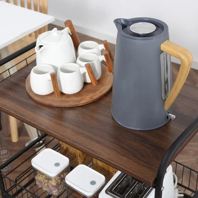 HOMCOM 24" 3-Tier Rolling Kitchen Cart, Utility Storage Trolley With 2 Basket Drawers, Side Hooks For Dining Room 6 HOMCOM 24" 3-Tier Rolling Kitchen Cart, Utility Storage Trolley With 2 Basket Drawers, Side Hooks For Dining Room - Image 4