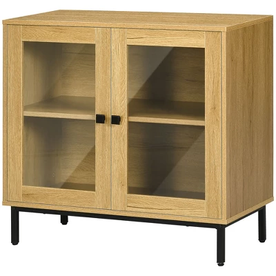 HOMCOM Small Storage Cabinet, Living Room Sideboard Cabinet With Double Glass Doors And Metal Legs For Dining Room Storage, Oak 5 HOMCOM Small Storage Cabinet, Living Room Sideboard Cabinet With Double Glass Doors And Metal Legs For Dining Room Storage, Oak - Image 3
