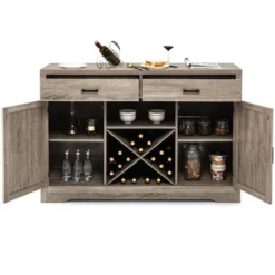 Costway Kitchen Storage Buffet Cabinet Farmhouse Wooden Sideboard W/2 Drawer & Wine Rack -Famous Furniture Store GUEST a245983b 8696 4921 82f0 3acc643a0216