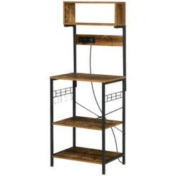 HOMCOM Kitchen Baker's Rack With Power Outlet, USB Charger, Microwave Stand, Coffee Bar With Adjustable Shelves, 5 Hooks, Rustic Brown -Famous Furniture Store GUEST a2da96e7 fdd3 4a80 afe5 21878c0dfc30