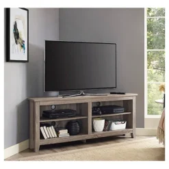 Transitional 4 Cubby Wood Open Storage Corner TV Stand For TVs Up To 65" - Saracina Home -Famous Furniture Store GUEST a33914ea 8d3b 42b2 8556 fd626c352f65