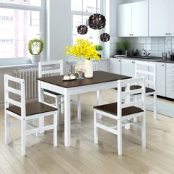 Costway 5pcs Dining Set Solid Wood Compact Kitchen Table & 4 Chairs Modern