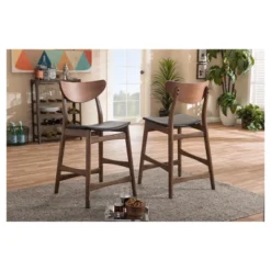 24" Latina Mid - Century Modern Faux Leather Upholstered Wood Finishing Counter Height Barstool Black - Baxton Studio -Famous Furniture Store GUEST a3eb7a45 e8a2 4c61 8006 e6cc2b2bb1ee