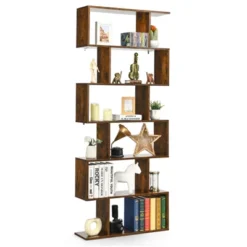 Tangkula 2 PCS 6-Tier S-Shaped Wooden Bookshelf Storage Bookcase Multifunctional Display Stand Shelf -Famous Furniture Store GUEST a6367911 7a3c 4d09 9e90 ca991d468529