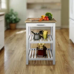 Sunrise Kitchen Island With Harvest Hardwood Top White/Natural - Flora Home -Famous Furniture Store GUEST a7211407 1c3f 406e 8fba 2d8d72e6fced