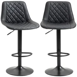 HOMCOM Adjustable Bar Stools Set Of 2, Counter Height Barstools With Swivel Seat Round Steel Base, And Footrest, ‎Black -Famous Furniture Store GUEST a8112523 8f16 45b2 be1c b0935365460d