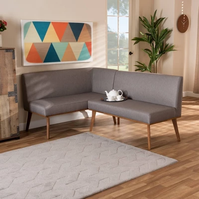 2pc Odessa Mid-Century Modern Fabric Upholstered Wood Dining Corner Sofa Bench Set Walnut/Brown/Gray - Baxton Studio 7 2pc Odessa Mid-Century Modern Fabric Upholstered Wood Dining Corner Sofa Bench Set Walnut/Brown/Gray - Baxton Studio - Image 5