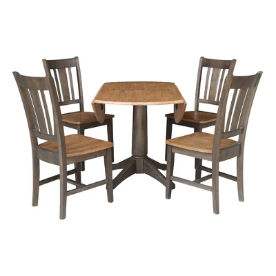 42" Round Dual Drop Leaf Dining Table With 4 Splat Back Chairs Hickory/Washed Coal - International Concepts 6 42" Round Dual Drop Leaf Dining Table With 4 Splat Back Chairs Hickory/Washed Coal - International Concepts - Image 4