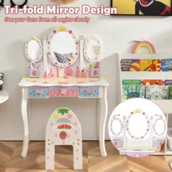 Costway Kids Vanity Princess Makeup Dressing Table Chair Set W/ Tri-fold Mirror White -Famous Furniture Store GUEST a9f40336 37e6 4bac a59e 85f2e8a3e0a8