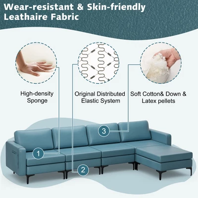 Costway Modular L-shaped Sectional Sofa W/ Reversible Chaise & 4 USB Ports 8 Costway Modular L-shaped Sectional Sofa W/ Reversible Chaise & 4 USB Ports - Image 6