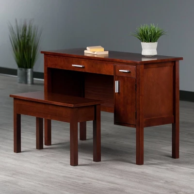 2pc Emmett Desk Set With Bench Walnut - Winsome 7 2pc Emmett Desk Set With Bench Walnut - Winsome - Image 5