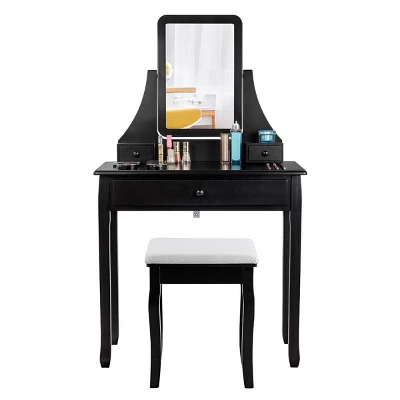 Costway Square Mirror Dressing Table Set Makeup Vanity For Bedroom, Living Room White/Black 11 Costway Square Mirror Dressing Table Set Makeup Vanity For Bedroom, Living Room White/Black - Image 9