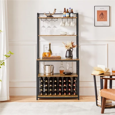 Yaheetech 65" Wine Bakers Rack Freestanding Wine Rack With Glass Holder And Wine Storage, Rustic Brown 3 Yaheetech 65" Wine Bakers Rack Freestanding Wine Rack With Glass Holder And Wine Storage, Rustic Brown