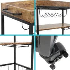 Sunnydaze Decor Sunnydaze 3 Tier Rustic Industrial Style Rolling Indoor Bar Cart With Wine Bottle And Stemware Rack -Famous Furniture Store GUEST ac8a8966 d8d7 4f72 887a 8cbdda2bebdb